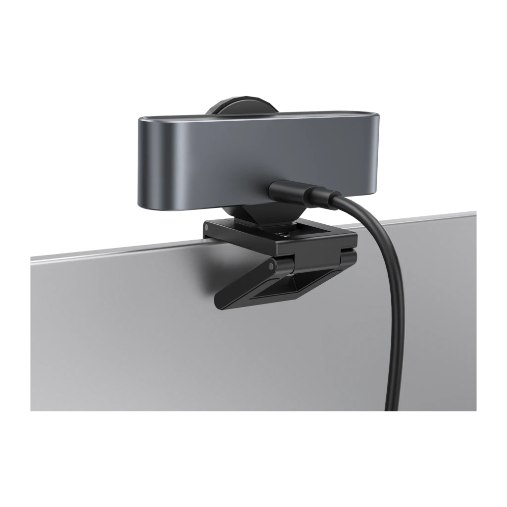 Webcam EMEET SmartCam C960 Ultra 4K 30 images par seconde, Gris, en usage: clip réglable fixé au bord d'un moniteur, câble