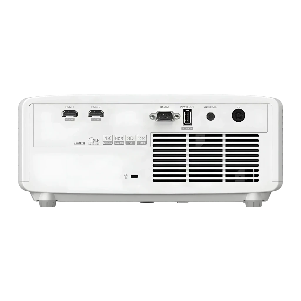 Projetor Optoma Laser Tiro Curto Full HD 1080p 3500 lúmens ANSI Branco ZH350ST, vista traseira: portas HDMI duplas, RS-232