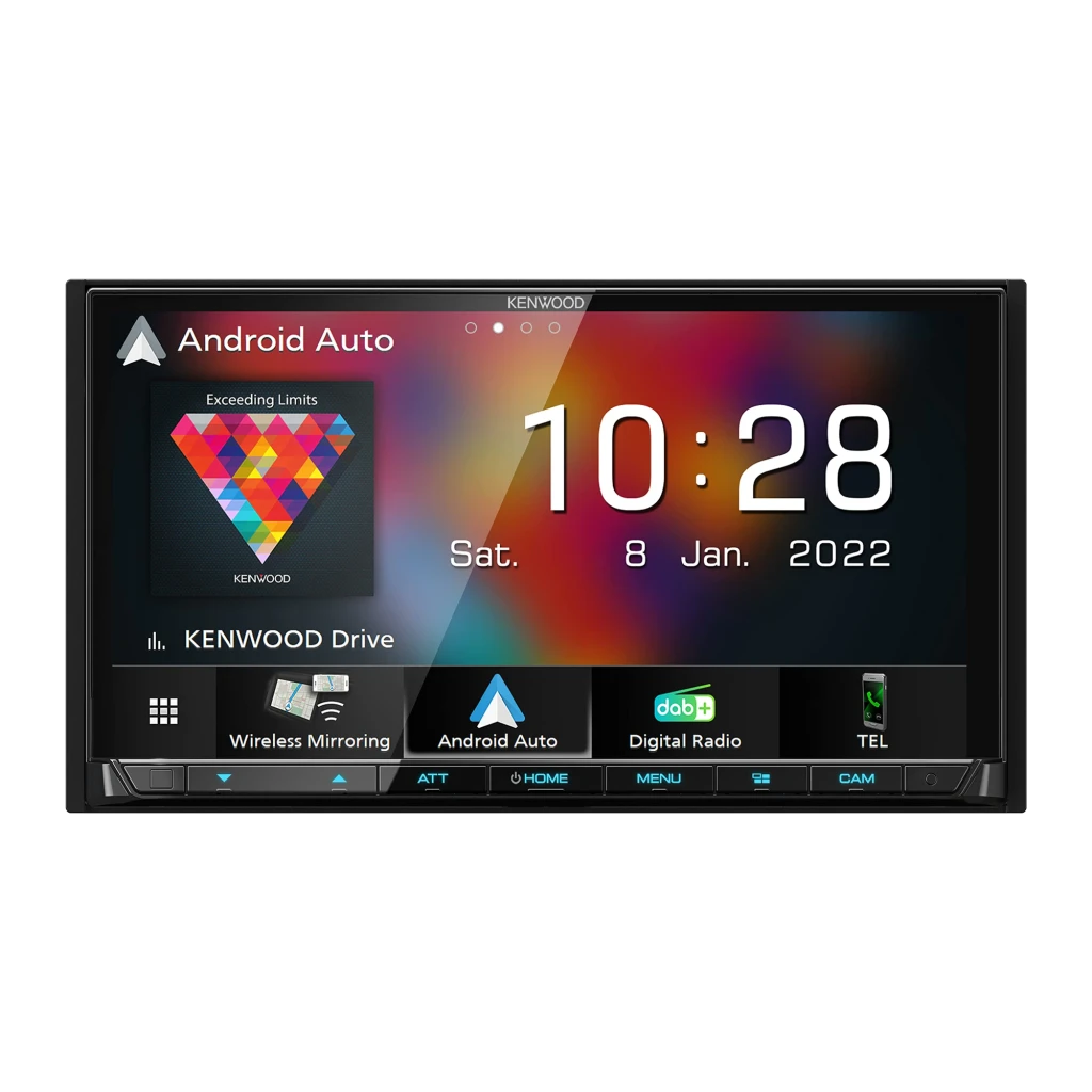 Auto-rádio Kenwood Preto CarPlay Android Auto Sem Fios 7 polegadas DMX8021DABS, detalhe: ecrã com interface Android Auto