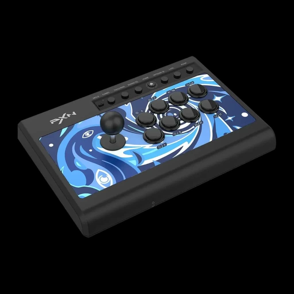 Arcade Stick PXN Switches Mecânicos Blue Switch Jack 3,5mm Azul PXN-008, detalhe: painel superior com joystick, 8 botões