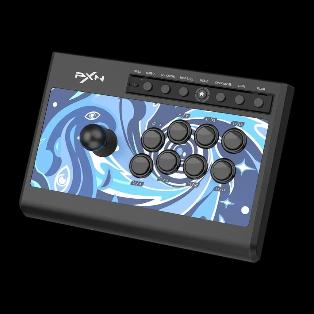 Arcade Stick PXN Switches Mecânicos Blue Switch Jack 3,5mm Azul PXN-008, detalhe: painel superior com joystick, 8 botões