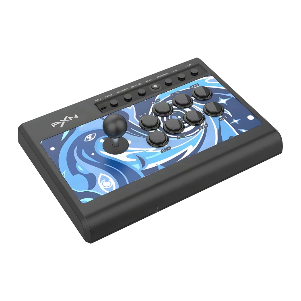 Arcade Stick PXN Switches Mecânicos Blue Switch Jack 3,5mm Azul PXN-008, detalhe: vista em perspectiva do painel superior
