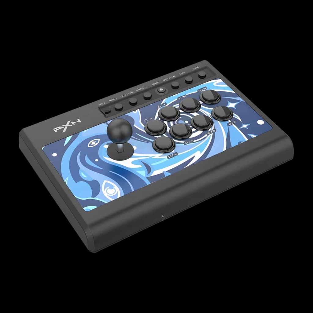 Arcade Stick PXN Switches Mecânicos Blue Switch Jack 3,5mm Azul PXN-008, detalhe: vista em perspectiva do painel superior