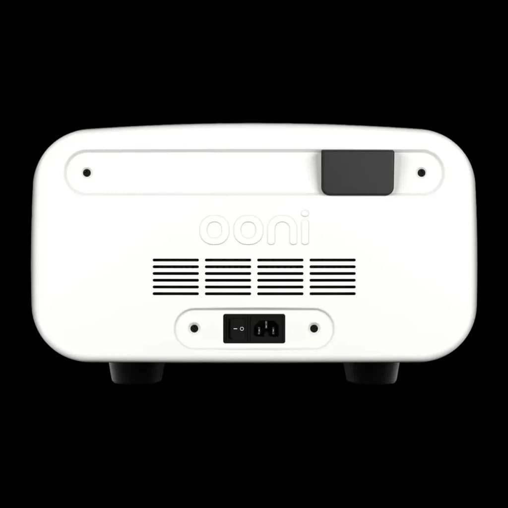 Four à pizza électrique Ooni Volt 2 1600W Blanc, vue arrière: grille de ventilation, interrupteur et prise électrique