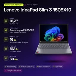 Portátil Lenovo IdeaPad Slim 3 16GB/512GB 15.3 polegadas IPS WUXGA Snapdragon X1-26-100 SSD NVMe PCIe 4.0 Windows 11 Home Cinzento 15Q8X10 - características
