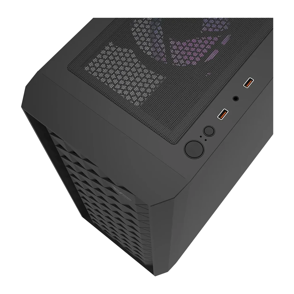 Boîtier PC Darkflash DK351 Verre Trempé ATX 4 Ventilateurs ARGB Noir, détail: panneau supérieur en maille hexagonale