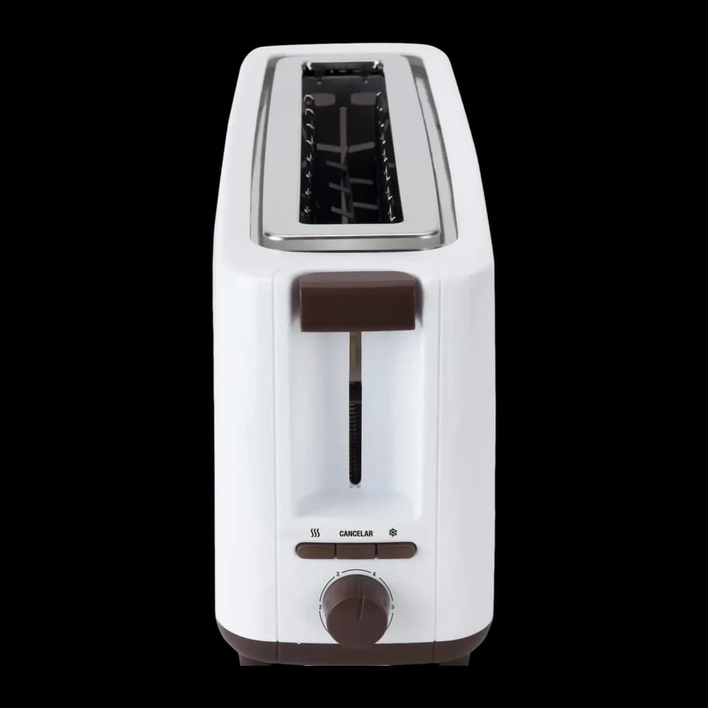 Torradeira JATA TT579 900W 1 Ranhura Branco, detalhe frontal: alavanca castanha, botões e seletor de tostagem visíveis