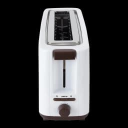 Torradeira JATA TT579 900W 1 Ranhura Branco, detalhe frontal: alavanca castanha, botões e seletor de tostagem visíveis