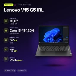 PC portable Lenovo V15 G5 IRL 32 Go/512 Go 15,6 pouces FHD Intel Core i5-13420H SSD NVMe PCIe 4.0 Windows 11 Home Noir - caractéristiques