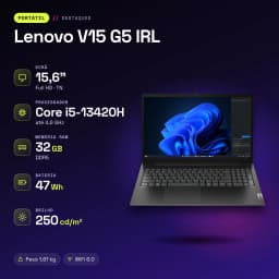 PC portable Lenovo V15 G5 IRL 32 Go/512 Go 15,6 pouces FHD Intel Core i5-13420H SSD NVMe PCIe 4.0 Windows 11 Home Noir - caractéristiques