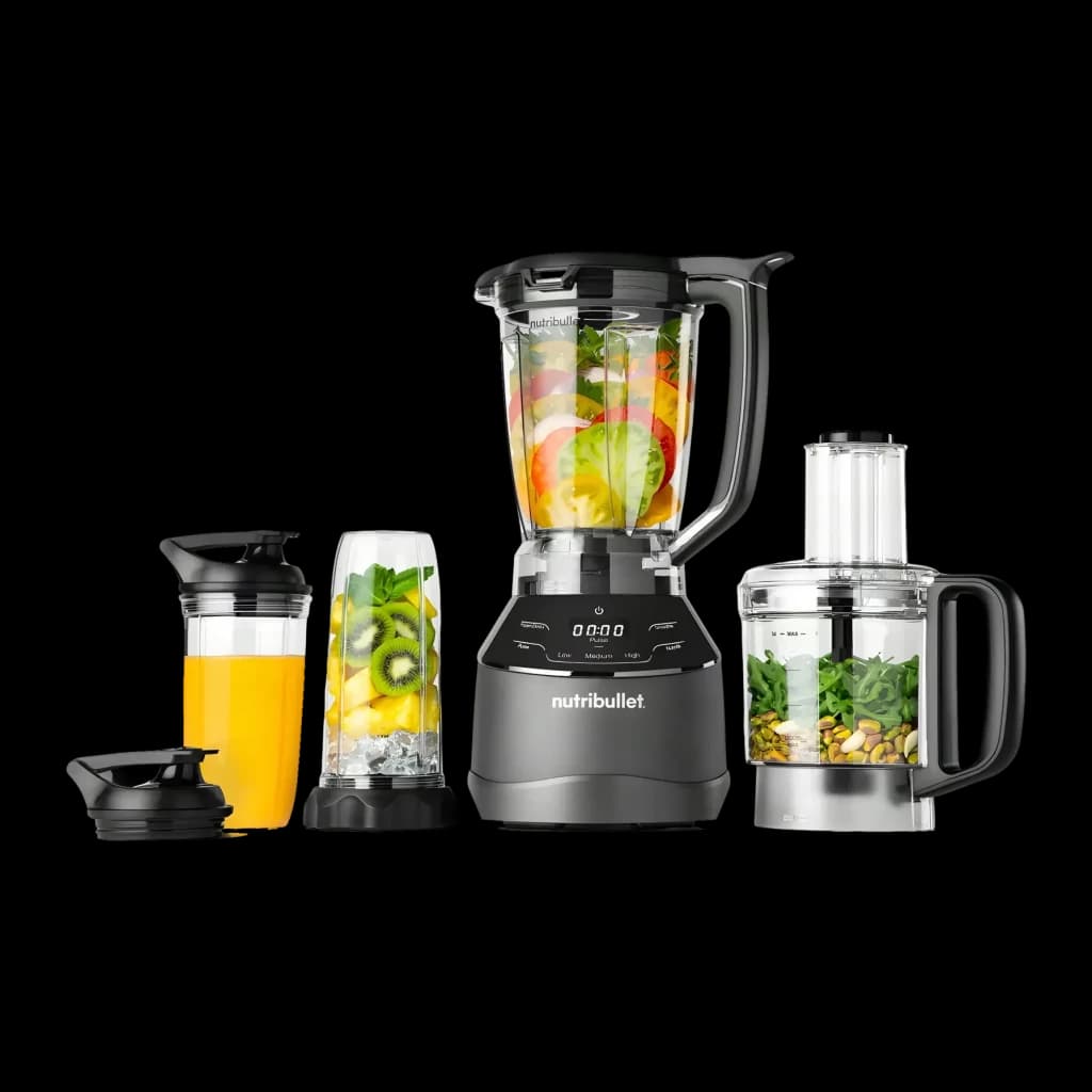 Blender et robot NutriBullet Triple Prep System 1,8L 1500W 4 vitesses Noir NBF580B, vue de face: base avec écran digital