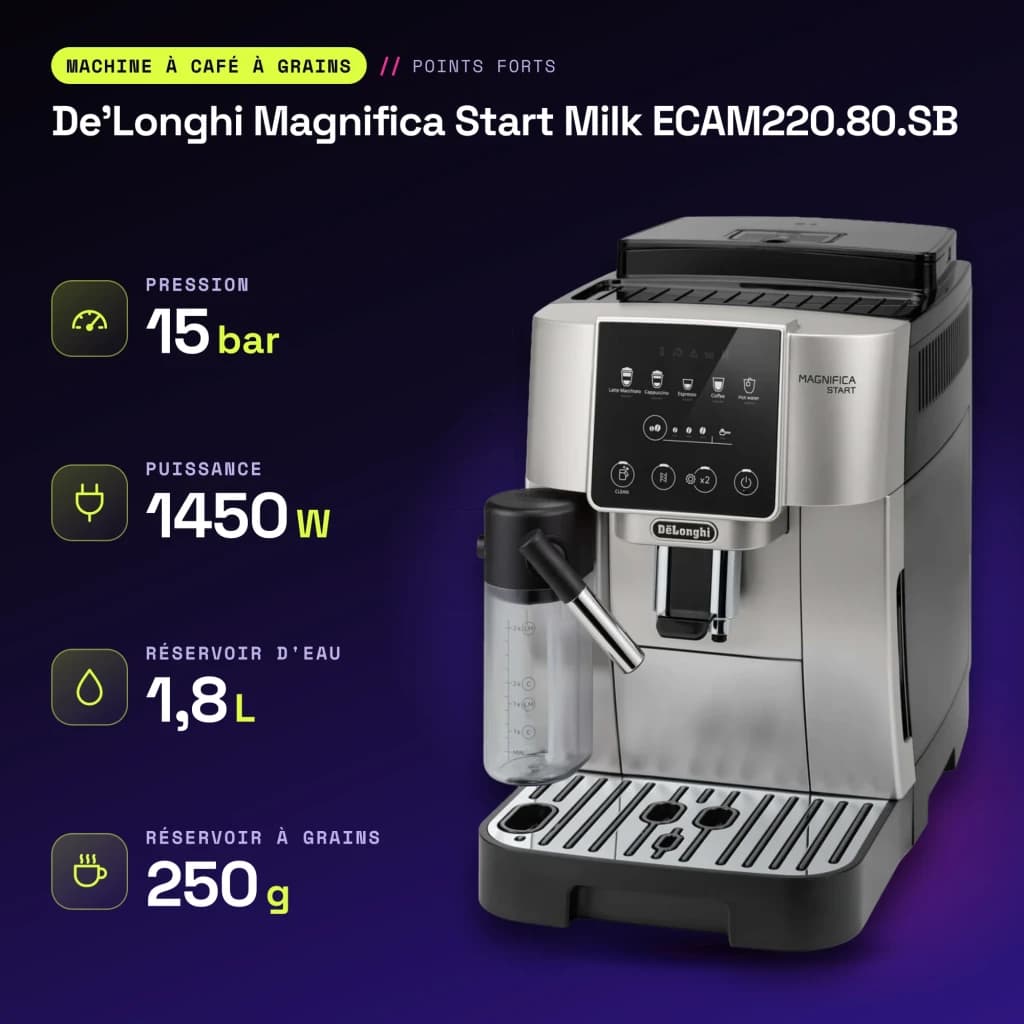 Máquina de café superautomática De'Longhi Magnifica Start Milk 1,8L Moinho integrado Prata ECAM220.80.SB - características