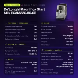 Máquina de café superautomática De'Longhi Magnifica Start Milk 1,8L Moinho integrado Prata ECAM220.80.SB - características