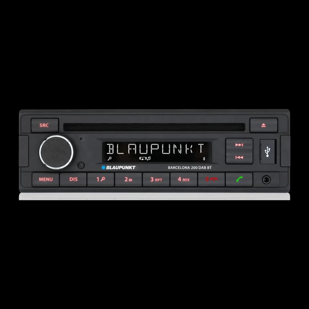 Autorradio Blaupunkt Barcelona 200 DAB BT Negro 1 DIN Bluetooth, vista frontal: pantalla LED, mando giratorio, botones rojos