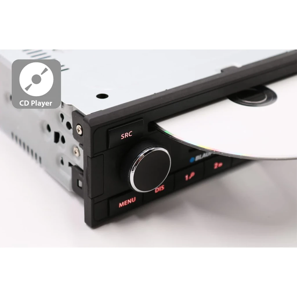 Autorradio Blaupunkt Barcelona 200 DAB BT Negro 1 DIN Bluetooth, detalle lateral: CD introduciéndose en ranura con mando SRC