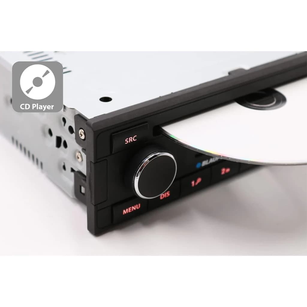 Autorradio Blaupunkt Barcelona 200 DAB BT Negro 1 DIN Bluetooth, detalle lateral: CD introduciéndose en ranura con mando SRC