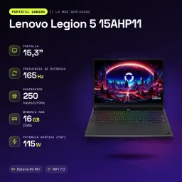 Portátil Lenovo Legion 5 16GB/512GB RTX 5050 15.3 pulgadas OLED WQXGA AMD Ryzen 7 250 SSD NVMe PCIe 4.0 Windows 11 Home Negro 15AHP11 - características