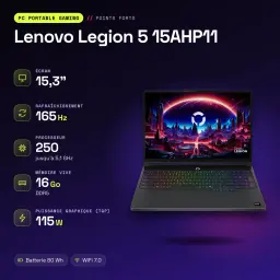 Portátil Lenovo Legion 5 16GB/512GB RTX 5050 15.3 pulgadas OLED WQXGA AMD Ryzen 7 250 SSD NVMe PCIe 4.0 Windows 11 Home Negro 15AHP11 - características