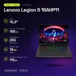 Portátil Lenovo Legion 5 16GB/512GB RTX 5050 15.3 pulgadas OLED WQXGA AMD Ryzen 7 250 SSD NVMe PCIe 4.0 Windows 11 Home Negro 15AHP11 - características