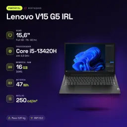 Portátil Lenovo V15 G5 IRL 16GB/512GB 15.6 polegadas FHD Intel Core i5-13420H SSD NVMe PCIe 4.0 Sem Sistema Operativo Preto - características