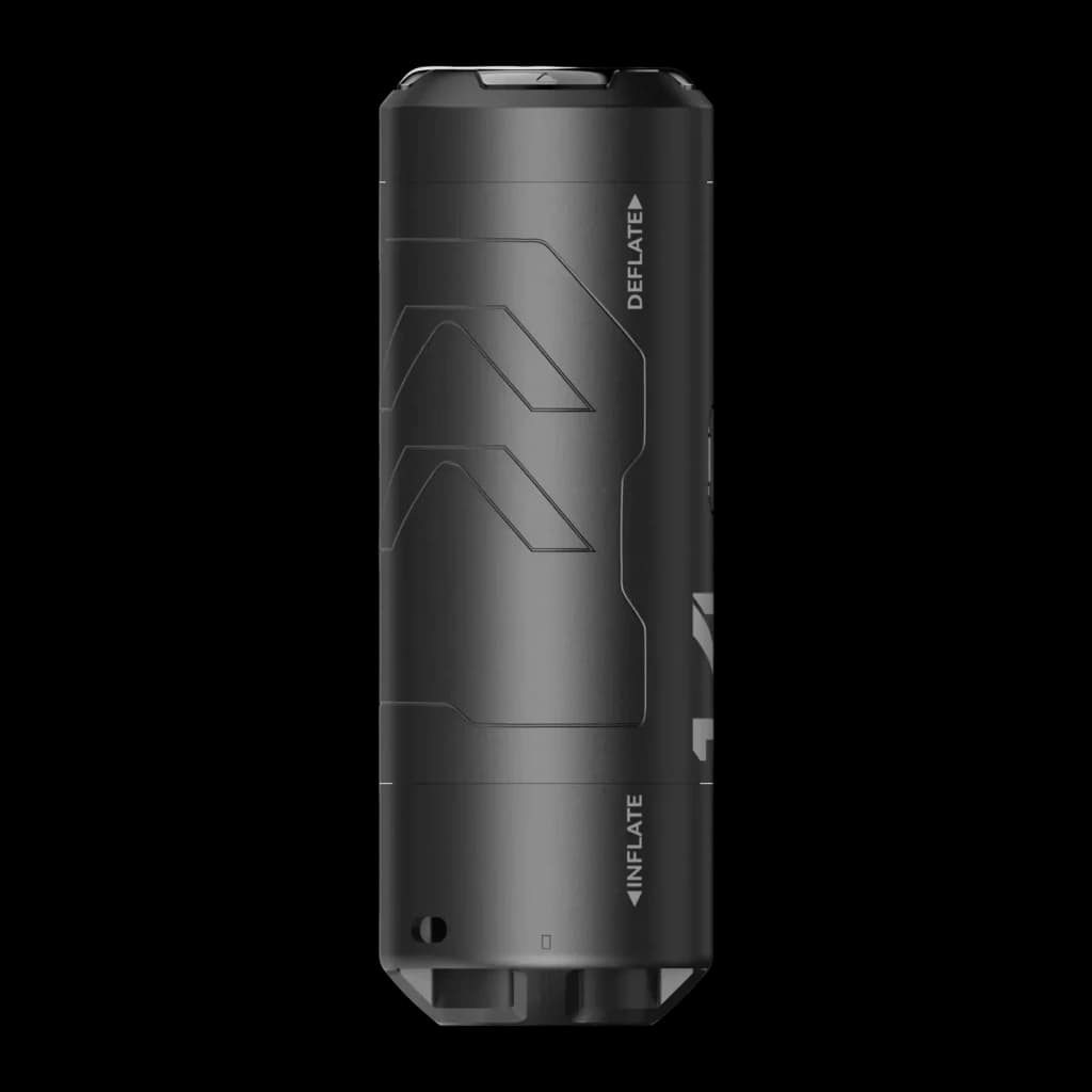 Pompe à Air Portable Flextail Zero Pump Noir USB-C Rechargeable, vue arrière: texture en relief avec indicateurs INFLATE