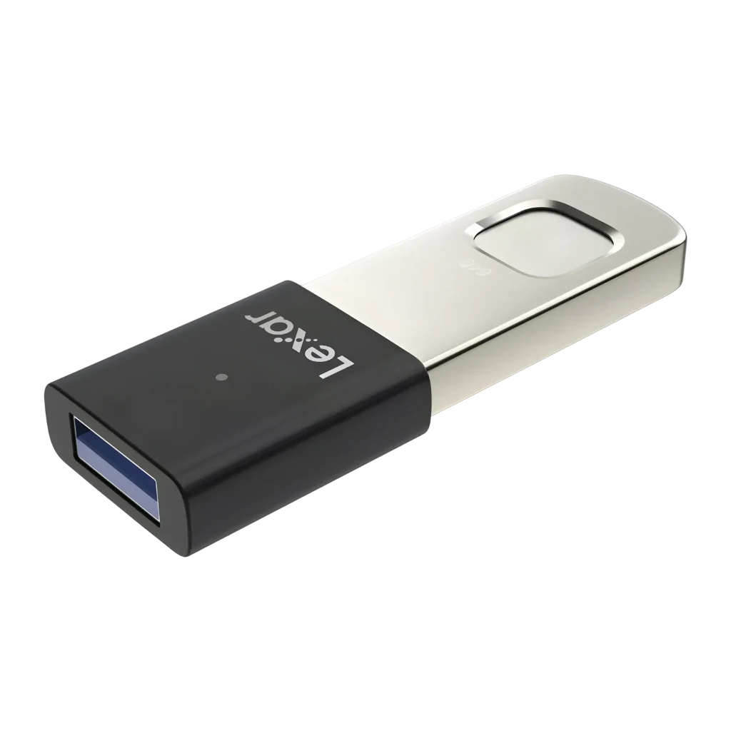 Pendrive Lexar JumpDrive Fingerprint F35 Pro 64GB USB 3.2 Gen 1 400MB/s Negro, detalle: conector USB-A negro y lector