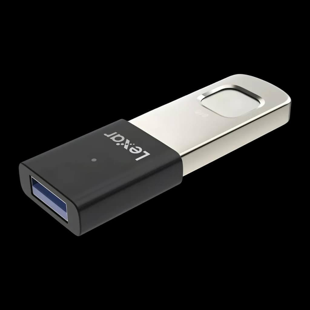 Pendrive Lexar JumpDrive Fingerprint F35 Pro 64GB USB 3.2 Gen 1 400MB/s Negro, detalle: conector USB-A negro y lector
