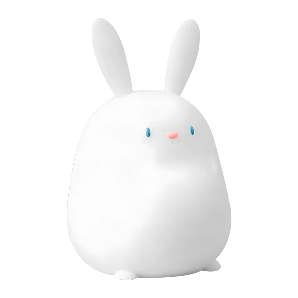 Veilleuse Enfant Superfire Little Rabbit Blanc RAB-02, vue de face: corps ovale blanc avec longues oreilles, yeux bleus