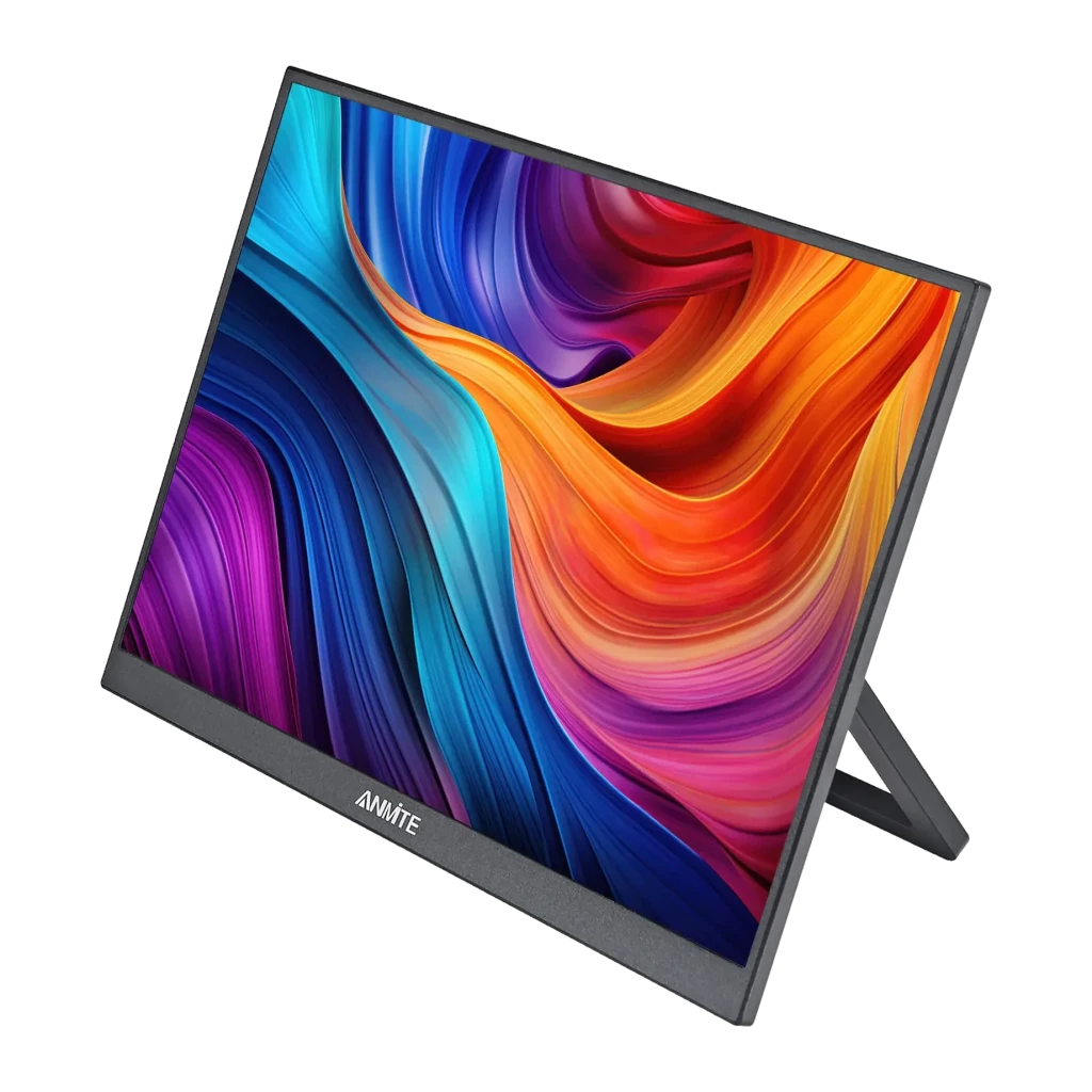 Moniteur Portable Anmite 16 pouces WUXGA 1920×1200 IPS 60Hz 3ms Noir A160W03, vue de face: écran IPS affichant des vagues