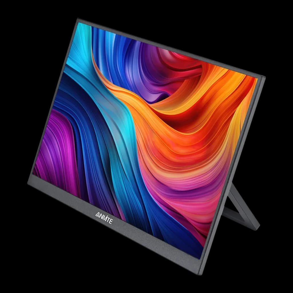 Moniteur Portable Anmite 16 pouces WUXGA 1920×1200 IPS 60Hz 3ms Noir A160W03, vue de face: écran IPS affichant des vagues