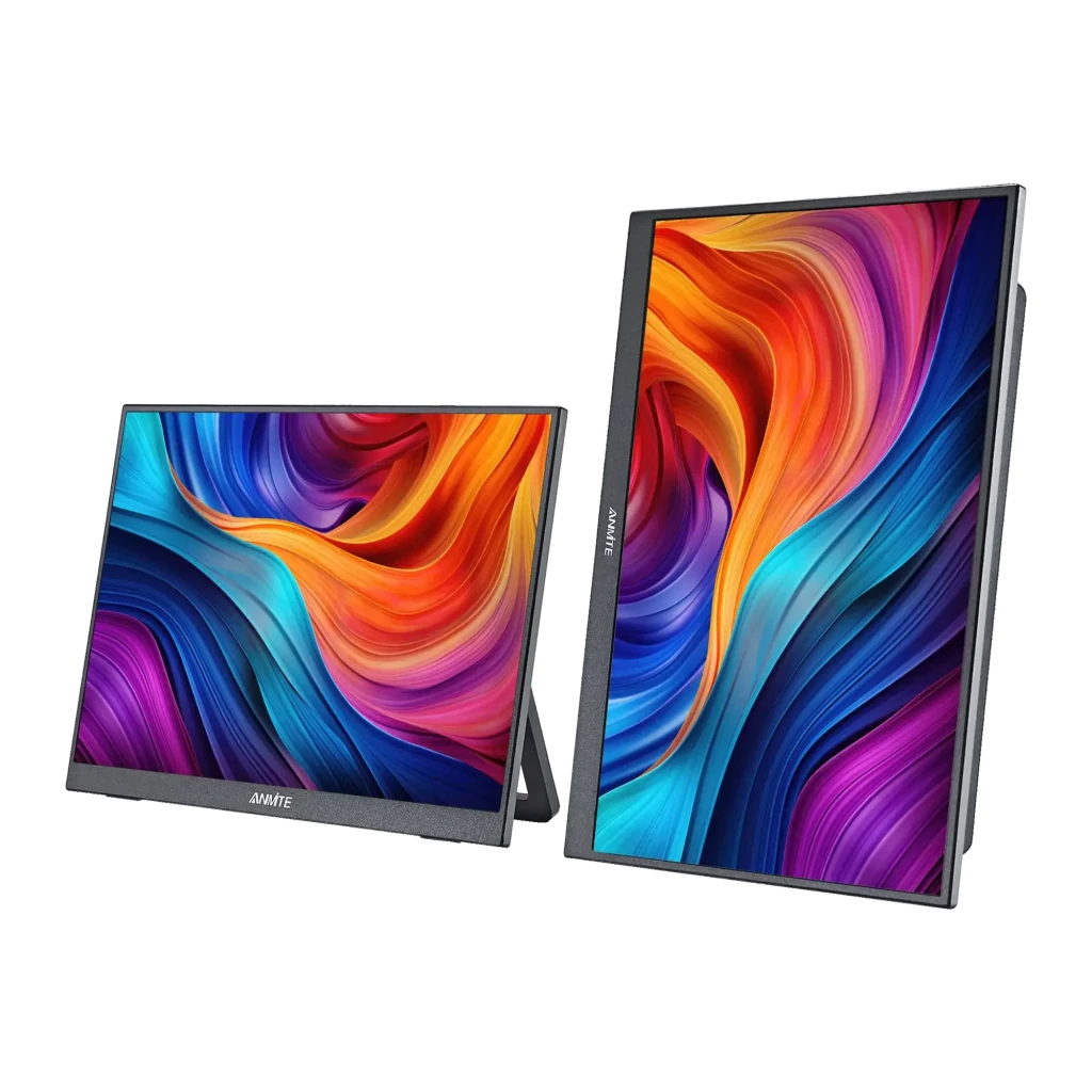 Moniteur Portable Anmite 16 pouces WUXGA 1920×1200 IPS 60Hz 3ms Noir A160W03, détail: deux unités, mode paysage avec support