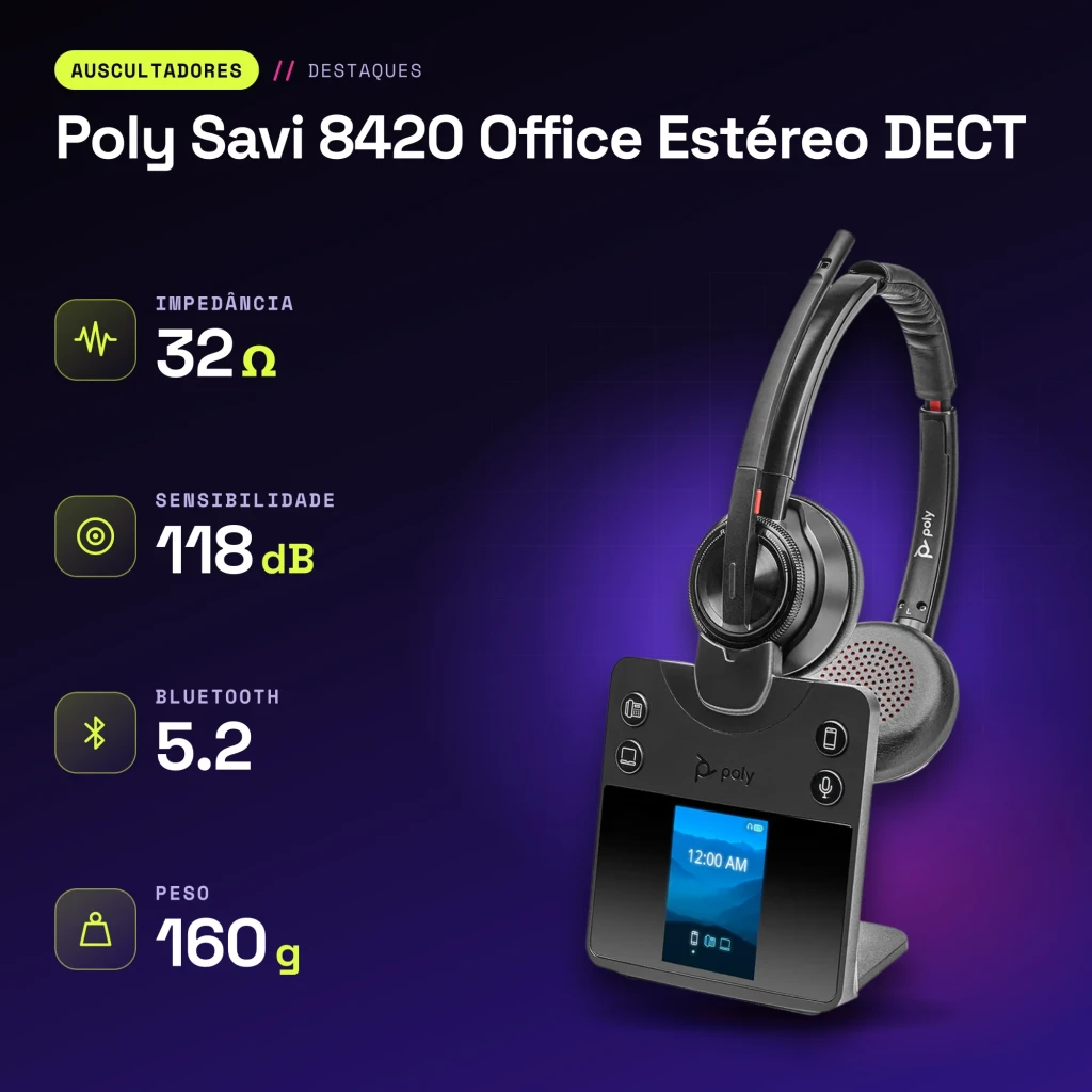 Auriculares Poly Savi 8420 Office Estéreo DECT Cancelación de Ruido Activo Diadema Negro - características