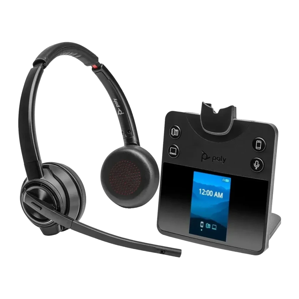Auriculares Poly Savi 8420 Office Estéreo DECT Cancelación de Ruido Activo Diadema Negro, detalle: auricular negro con base