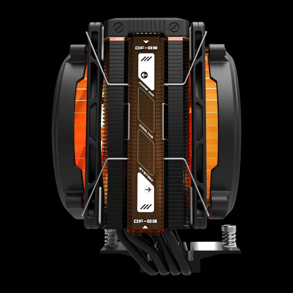 Disipador CPU Darkflash E400 Plus Pantalla LED Temperatura Negro, detalle frontal: pantalla LED central con texto DF-03