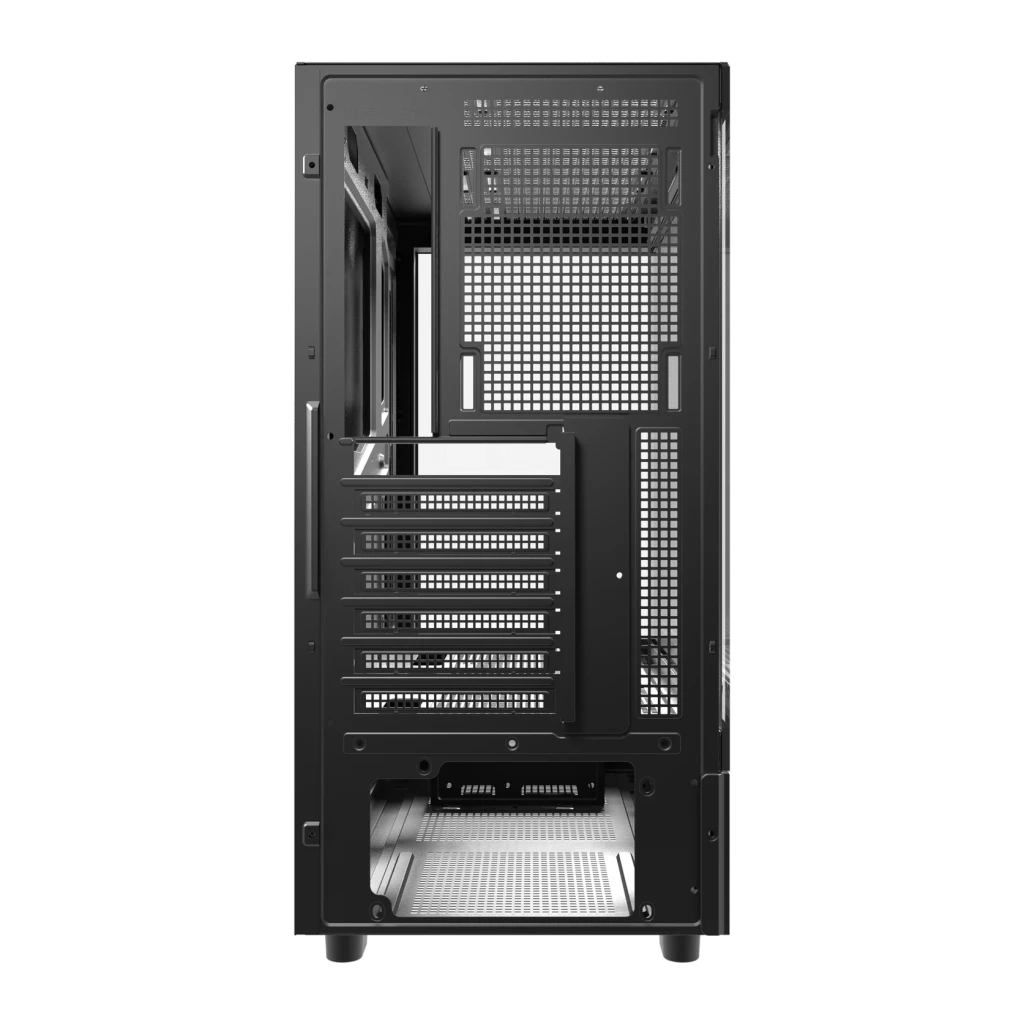 Boîtier PC Darkflash DS950 Verre Trempé 270° ATX 360mm Noir, vue arrière: slots d'extension, grilles de ventilation