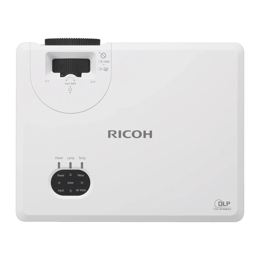 Projetor Ricoh PJ Laser WUXGA 1920x1200 4000 Lúmens ANSI DLP Branco WUL5860, detalhe: vista superior com painel de botões