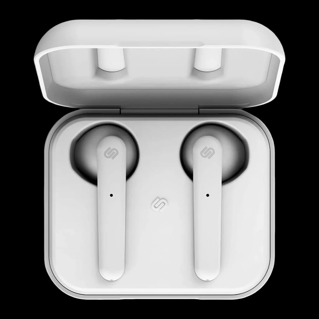 Auriculares Urbanista Stockholm In-Ear Bluetooth 5.0 14h Blanco, detalle: vista superior del estuche abierto con los dos