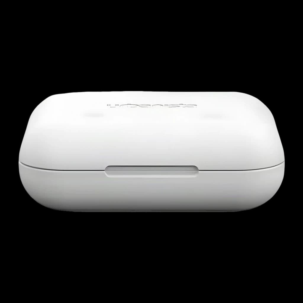 Auriculares Urbanista Stockholm In-Ear Bluetooth 5.0 14h Blanco, detalle: estuche de carga cerrado con logo Urbanista