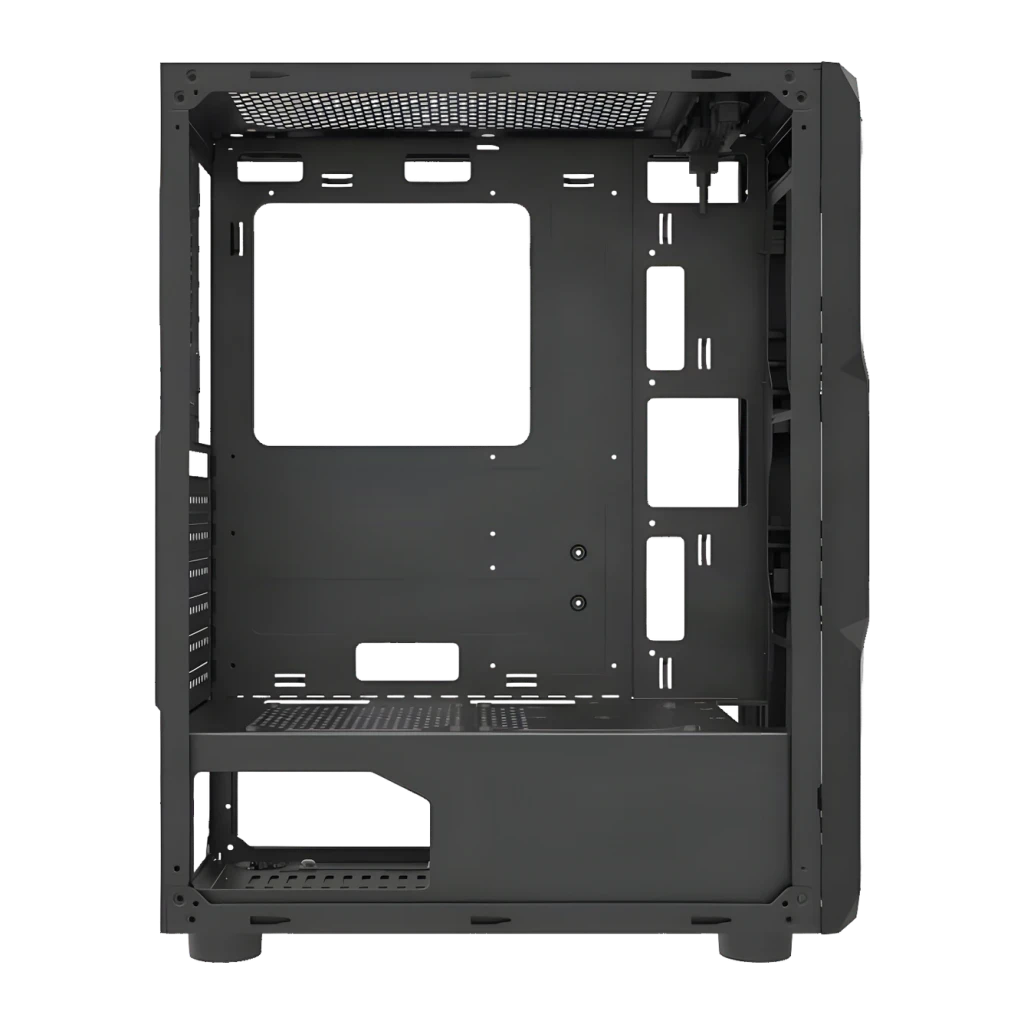 Boîtier PC Darkflash Aquarius Acrylic Panneau Acrylique ATX / M-ATX / ITX Noir, détail: intérieur avec plateau carte mère