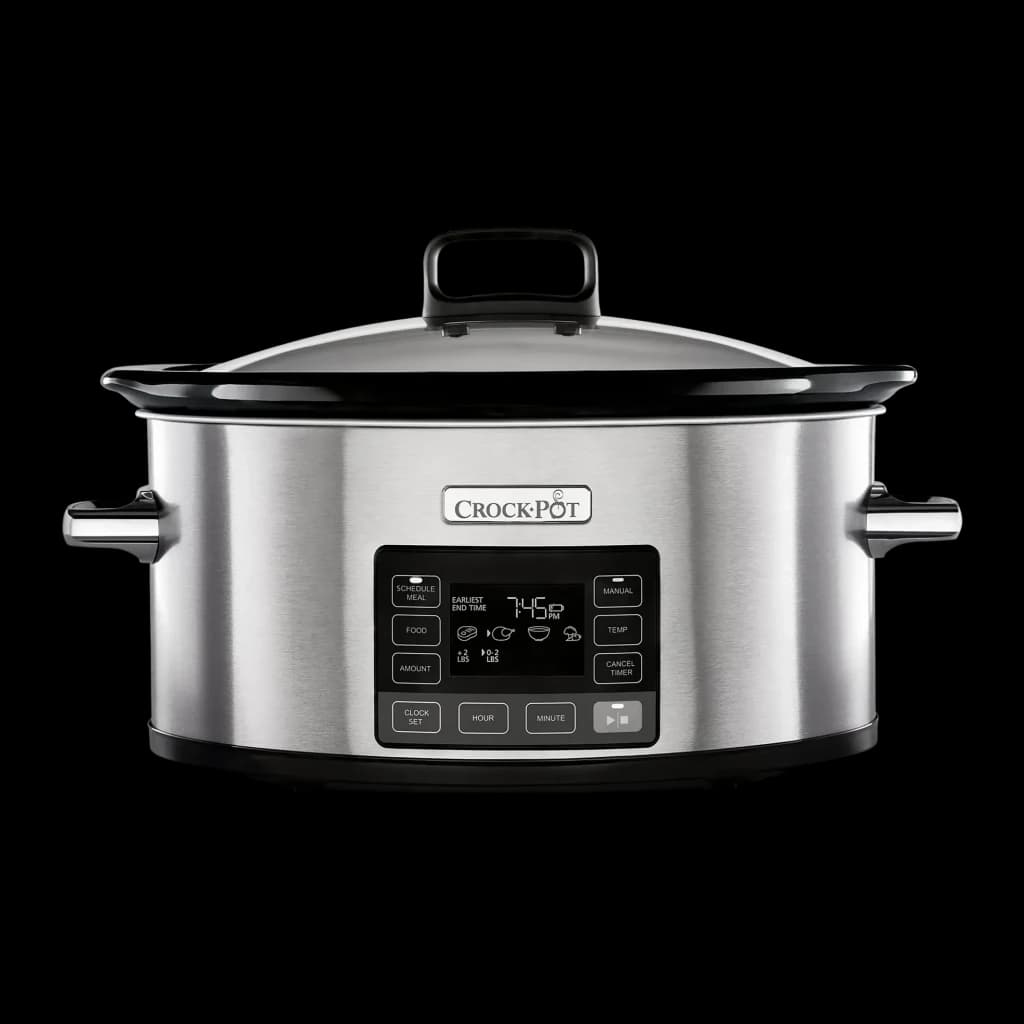 Mijoteuse Crockpot TimeSelect Digital 5,6L 240W Argent CSC066X, vue de face: corps argenté brossé, panneau digital