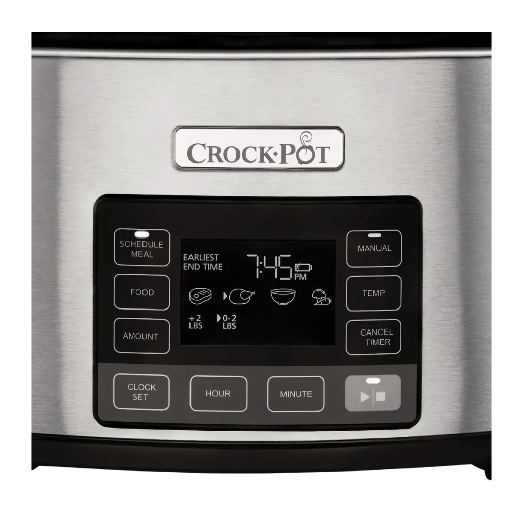 Mijoteuse Crockpot TimeSelect Digital 5,6L 240W Argent CSC066X, détail: panneau de commande digital avec boutons Schedule