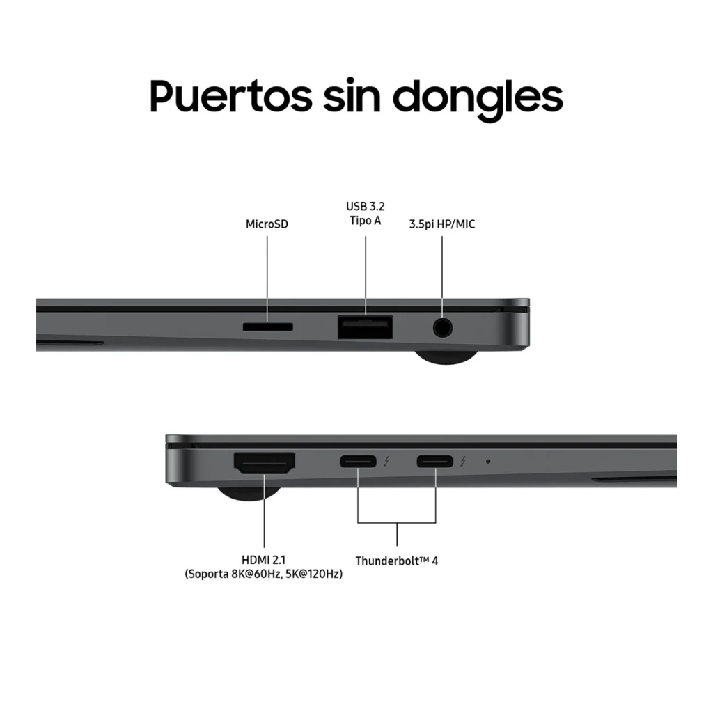 PC portable Samsung Galaxy Book5 Pro 16 16 Go/512 Go 16 pouces AMOLED Tactile Intel Core Ultra 5 226V SSD NVMe Gris, côté