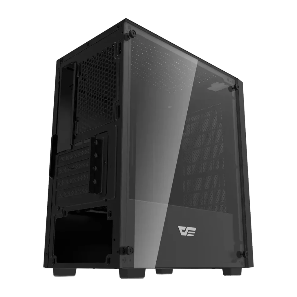 Boîtier PC Darkflash M305 Mesh Verre Trempé Micro-ATX / ITX Noir, vue arrière: panneau latéral en verre trempé, slots