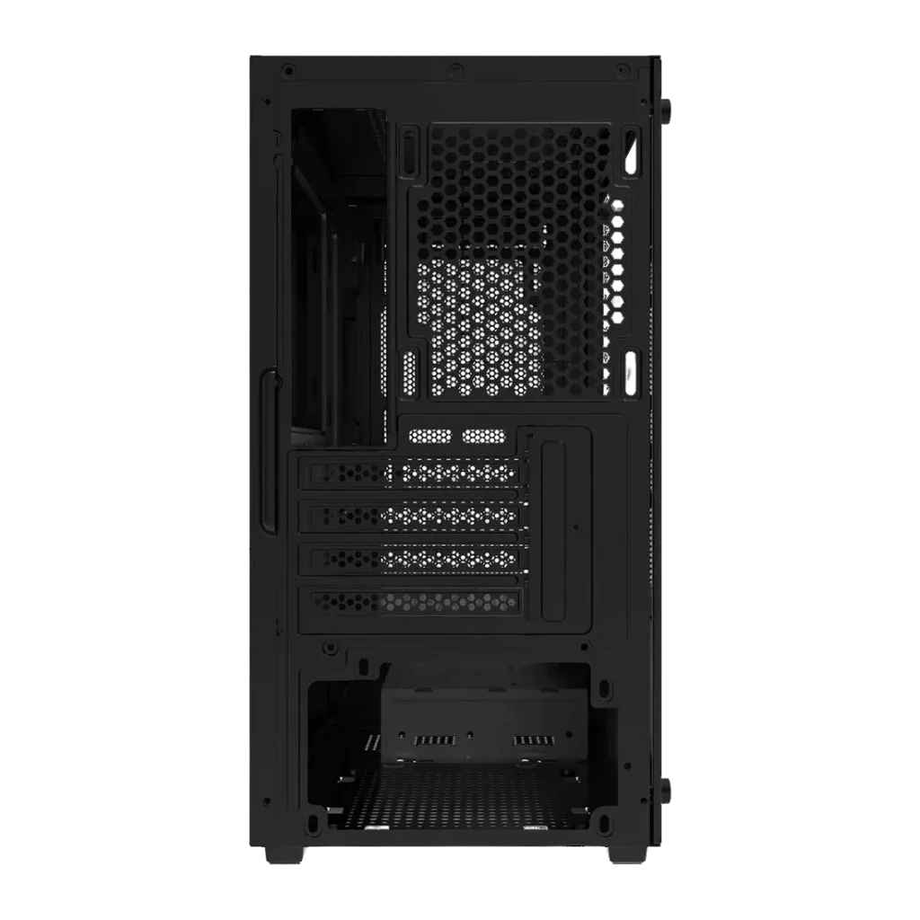 Boîtier PC Darkflash M305 Mesh Verre Trempé Micro-ATX / ITX Noir, vue arrière: slots d'extension, zone alimentation