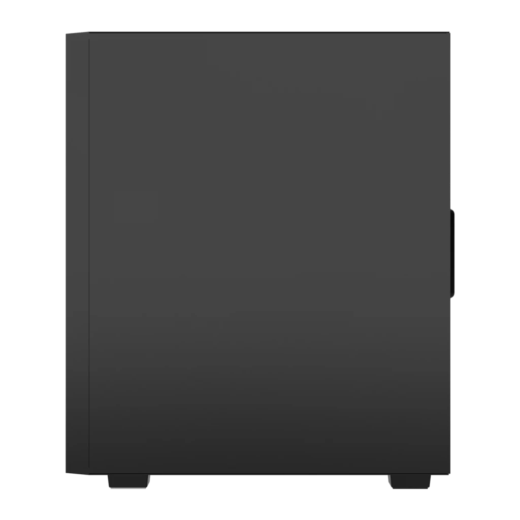 Boîtier PC Darkflash M305 Mesh Verre Trempé Micro-ATX / ITX Noir, détail: panneau latéral gauche lisse avec pieds et poignée