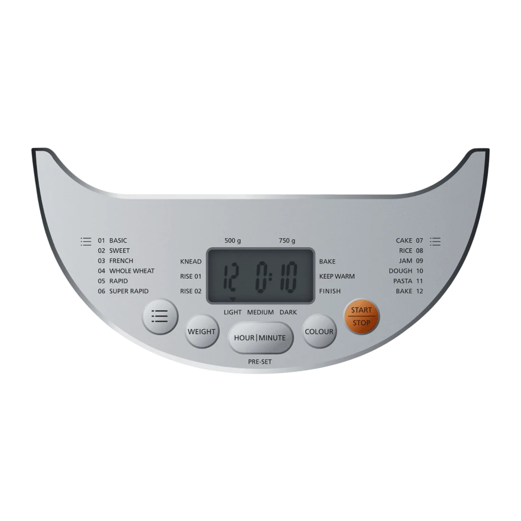 Machine à pain Steba BM 3 540W 750g Blanc, détail: panneau de commande avec écran LCD, 12 programmes et bouton START/STOP