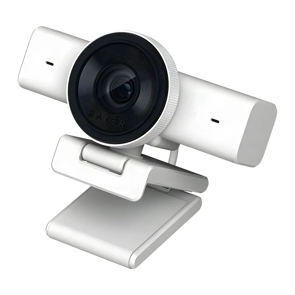 Webcam Razer Kiyo V2 X 2K 1440p 60fps Micrófono Estéreo USB 2.0 Blanco, vista frontal: lente gran angular con aro estriado