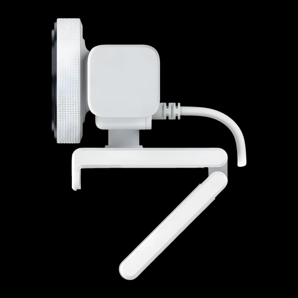Webcam Razer Kiyo V2 X 2K 1440p 60fps Micrófono Estéreo USB 2.0 Blanco, detalle lateral: soporte articulado, cable USB