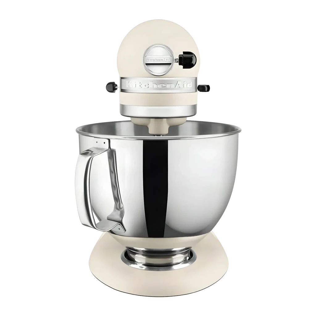 Robot pâtissier KitchenAid Artisan 4,8L 300W Bol inox Beige 5KSM175PSEFL, détail: bol chromé avec anse et tête beige
