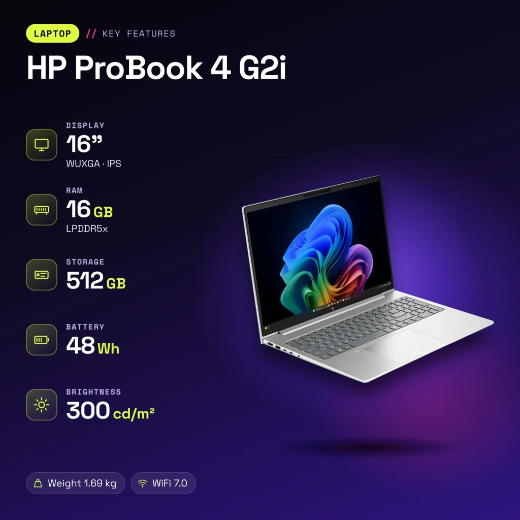 Portátil HP ProBook 4 G2i 16GB/512GB SSD 16 polegadas WUXGA IPS Intel Core 5 NVMe M.2 Windows 11 Pro Prata - características